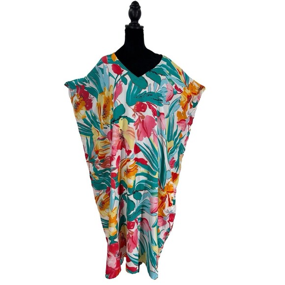 Gypsy Blu NWT Tropical Floral Maxi Caftan Lounge Dress One Size O/S - Picture 1 of 7